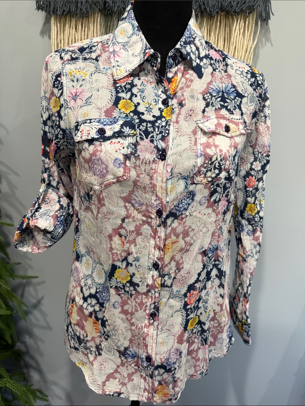 JAK Floral Button Down Shirt Small 100% Cotton Boho Western Cottagecore